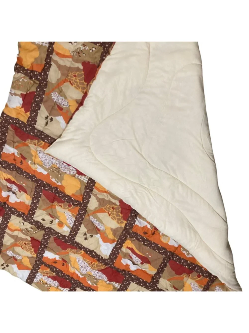 Vintage 1970's Design Comforter With Autumn Scenic Patchwork Pattern 83